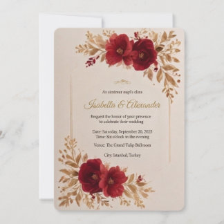 Modelo de Convite de Casamento Floral Borgonha Lux