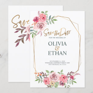 Modelo de Convite de Casamento Floral com Moldura
