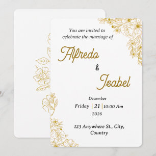 Modelo de Convite de Casamento Floral Dourado Edit
