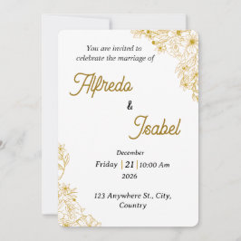 Modelo de Convite de Casamento Floral Dourado Edit