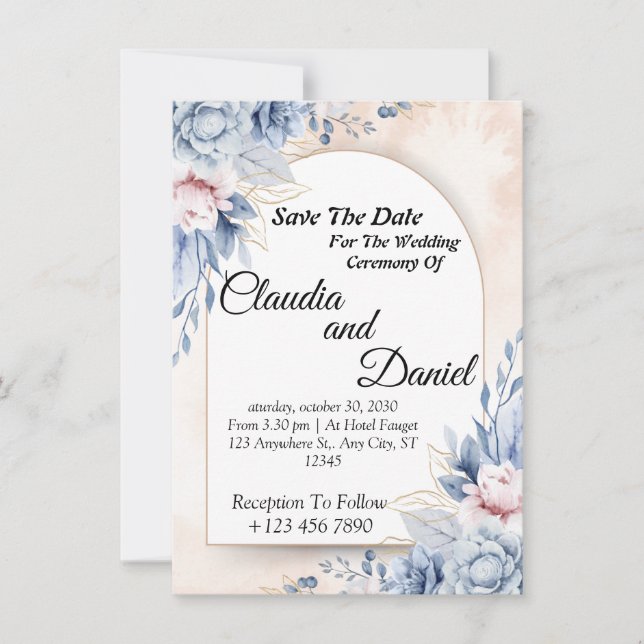 Modelo de convite de casamento floral editável (Frente)