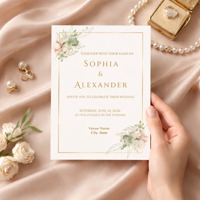 Modelo de Convite de Casamento Floral Editável (Criador carregado)