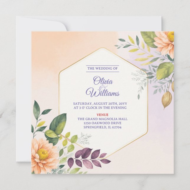 Modelo de Convite de Casamento Floral Elegante (Frente)