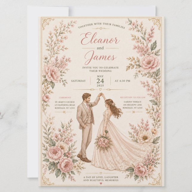 Modelo de Convite de Casamento Floral Elegante (Frente)