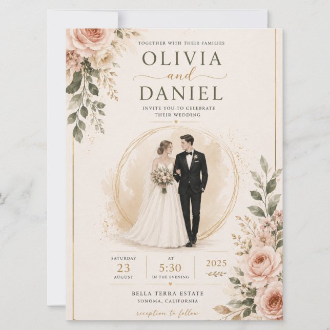 Modelo de Convite de Casamento Floral Elegante (Frente)