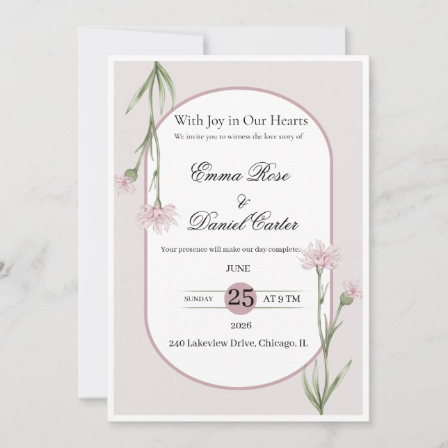 Modelo de Convite de Casamento Floral Elegante | L (Frente)