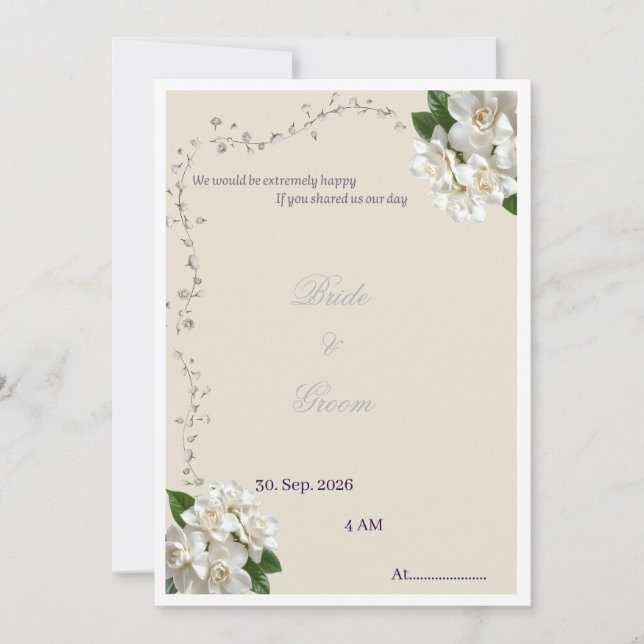 Modelo de Convite de Casamento Floral Elegante, Mi (Frente)