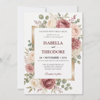 Modelo de Convite de Casamento Floral em Aquarela