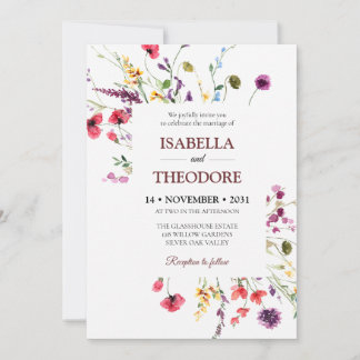 Modelo de Convite de Casamento Floral em Aquarela