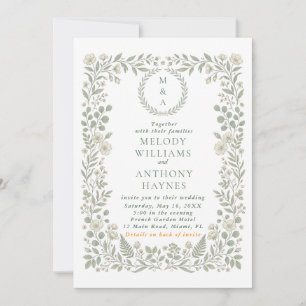 Modelo de Convite de Casamento Floral em Verde Saf