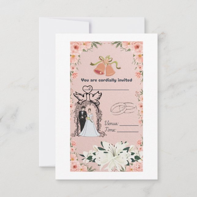Modelo de Convite de Casamento Floral Rosa Elegant (Frente)