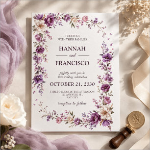Modelo de Convite de Casamento Floral Roxo Elegant