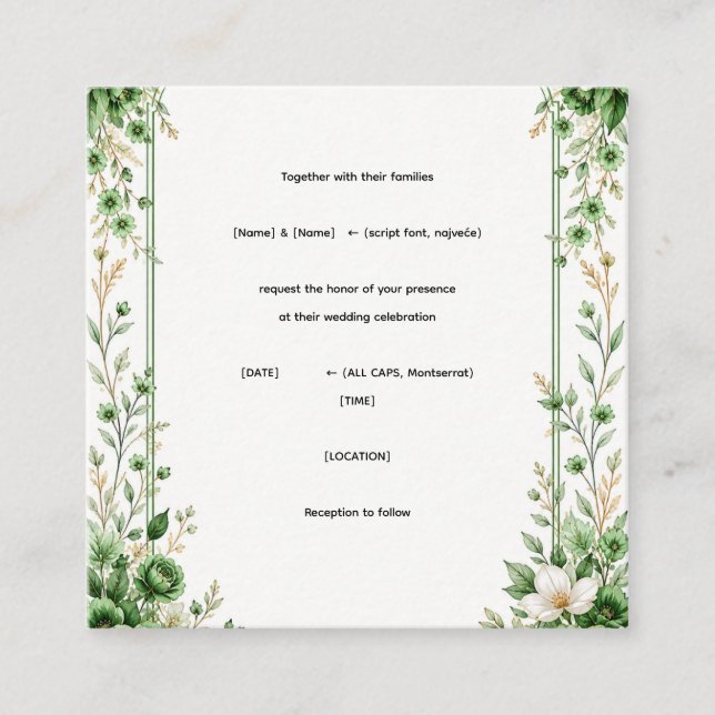 Modelo de Convite de Casamento Floral Verde Elegan (Frente)