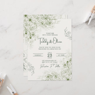 Modelo de Convite de Casamento Floral Verde Elegan