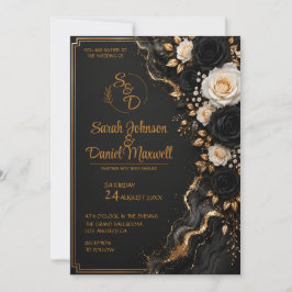 Modelo de Convite de Casamento Luxo Preto Dourado