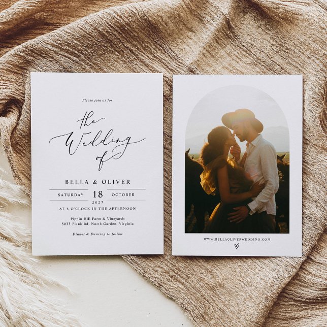 Modelo de Convite de Casamento Minimalista com Fot (Minimalist Wedding Invitation with Arch Photo Frame)