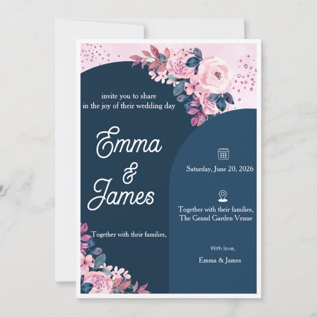 Modelo de Convite de Casamento Minimalista Elegant (Frente)