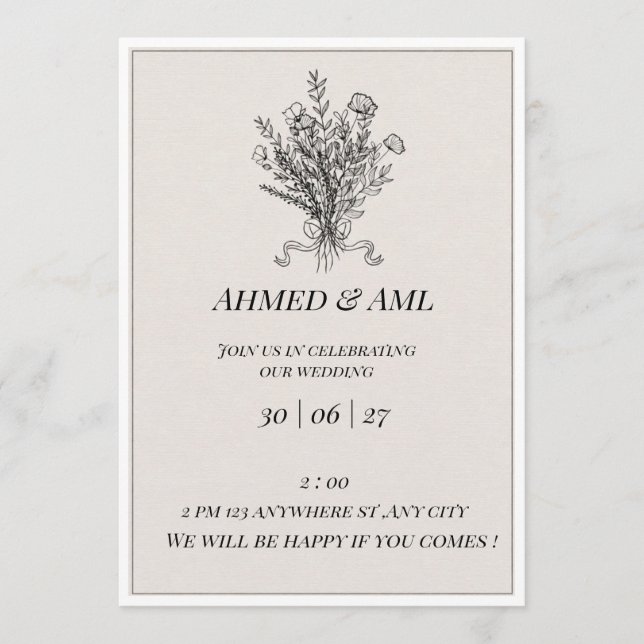 Modelo de Convite de Casamento Minimalista Elegant (Frente)