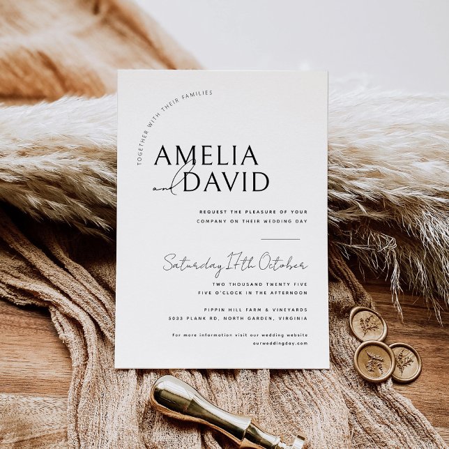 Modelo de Convite de Casamento Moderno (Whimsical Script Black and White Modern Wedding Invitation)