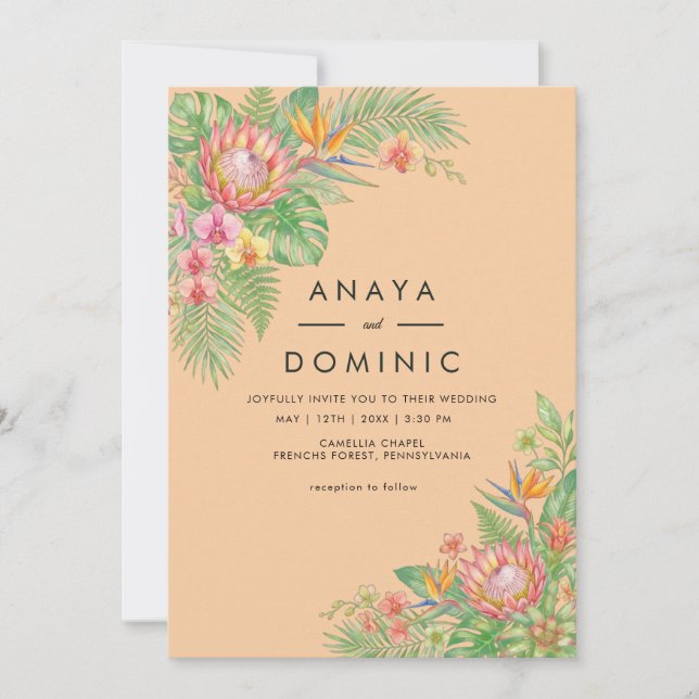Modelo de Convite de Casamento Protea Tropical (Frente)
