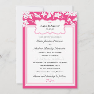Modelo de Convite de Casamento Rosa-Quente Clássi