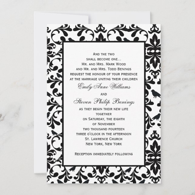 Modelo de Convite de casamento tema damasco (Frente)