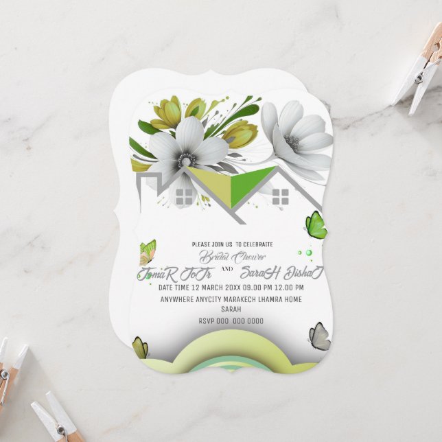 Modelo de convite de casamento verde, salvar a dat (Frente/Verso In Situ)