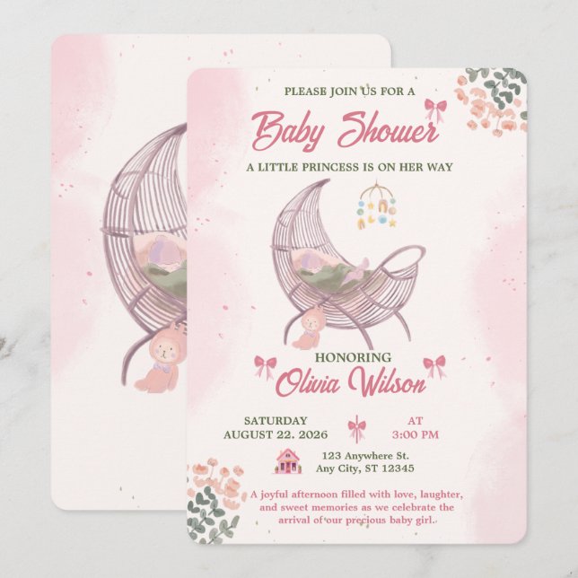 Modelo de Convite de Chá de Bebê Menina Boho (Frente/Verso)