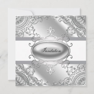 Modelo de convite de festa branco e prata elegante