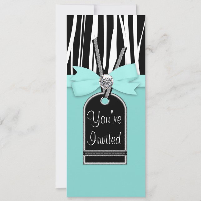 Modelo de Convite de Festa com Zebra Azul Turquesa (Frente)