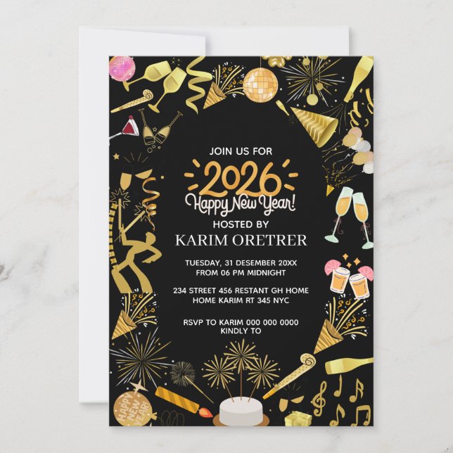 Modelo de Convite de Festa de Ano Novo, Tema N (Frente)