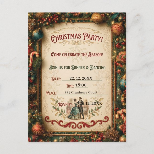 Modelo de Convite de Festa de Natal Vintage (Frente)