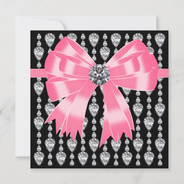 Modelo de Convite de Festa Diamantes Rosa Preto (Frente)