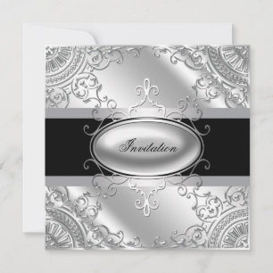 Modelo de convite de festa preto e prata elegante