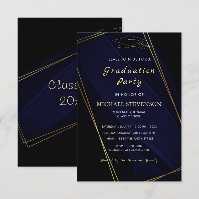 Modelo de Convite de Formatura em Preto e Dourado (Frente/Verso)