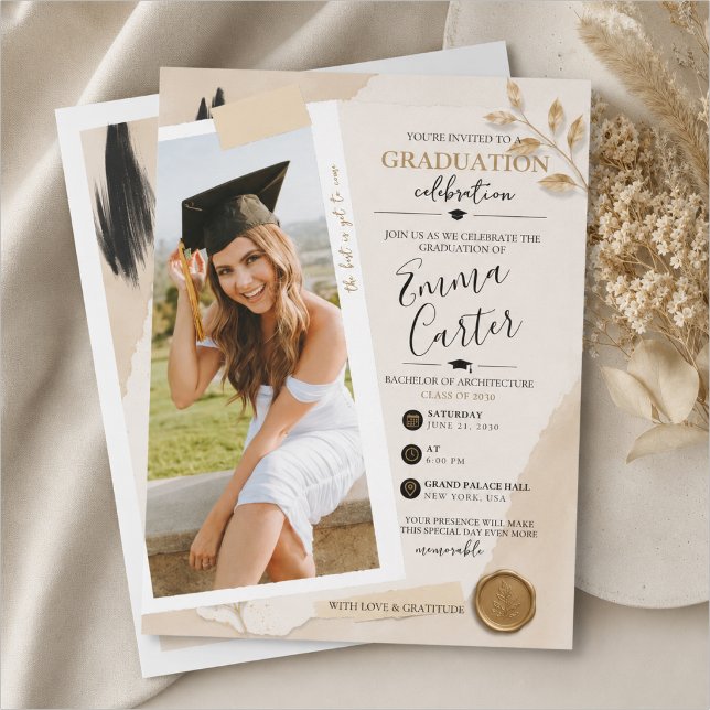 Modelo de Convite de Formatura Neutro Elegante (Criador carregado)