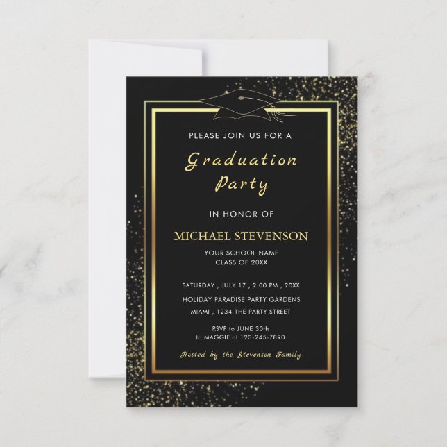 Modelo de Convite de Formatura Preto Dourado com C (Frente)