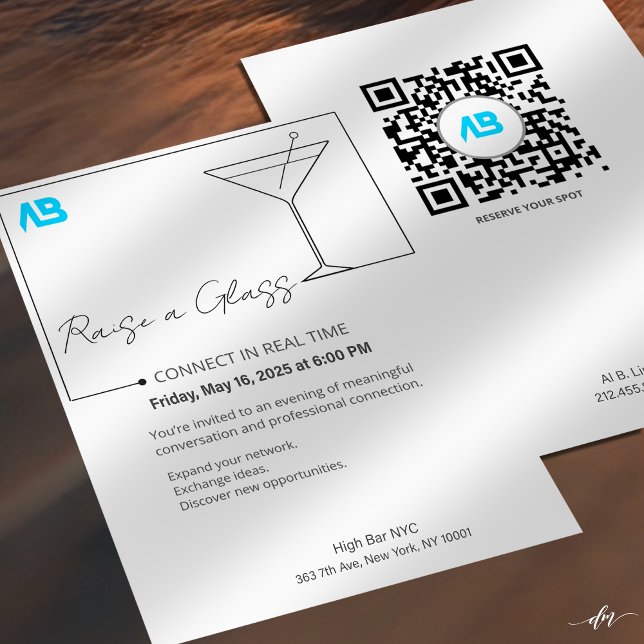 Modelo de Convite de Networking (Modern networking invitation design with front and back details displayed for full event experience)