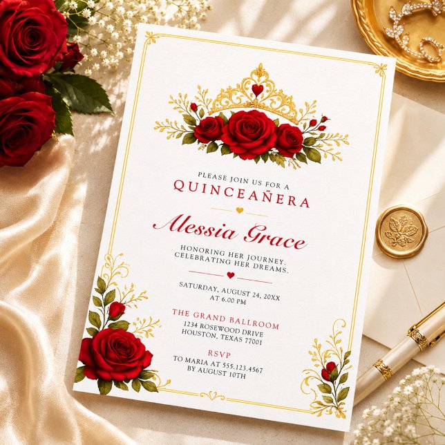 Modelo de Convite de Quinceañera Princesa Rosa Ver (Criador carregado)