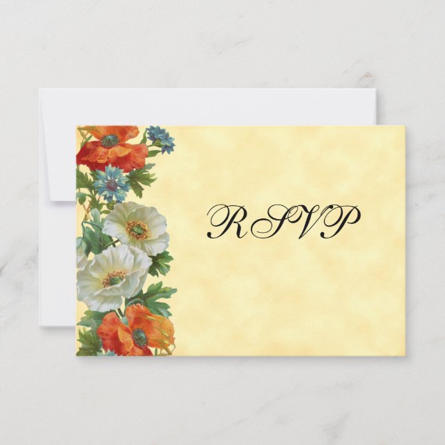 Modelo de convite de RSVP de papoulas vintage (Frente)