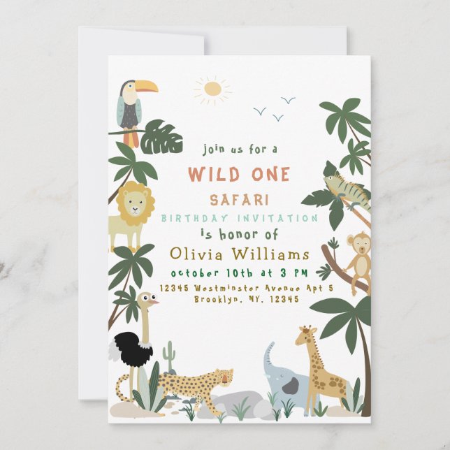 Modelo de Convite de Safari Wild One Editável (Frente)