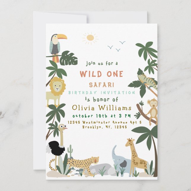 Modelo de Convite de Safari Wild One Editável (Frente)