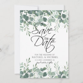Modelo de convite de Save the Date com folhagem ve