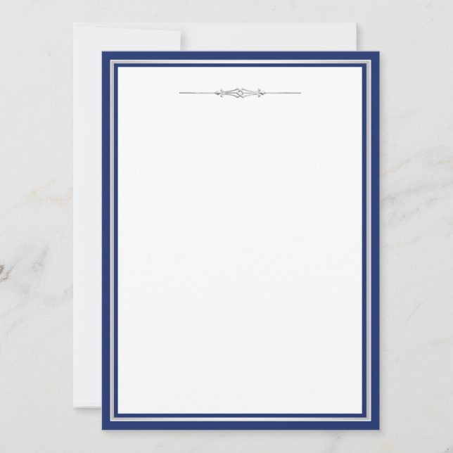 Modelo de Convite Elegante Azul Naval e Prata (Frente)