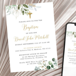 Modelo de Convite para Batismo Verde, Verde e Dour