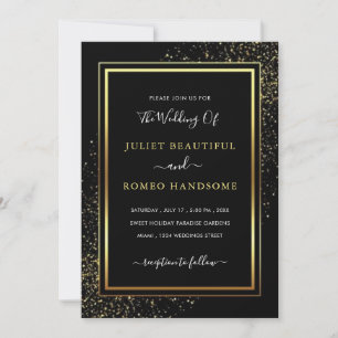 Modelo de Convite para Casamento Dourado e Preto P