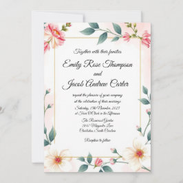 Modelo de Convite para Casamento Floral Rosa Elega