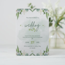 Modelo de Convite para Casamento Verde Sage editáv