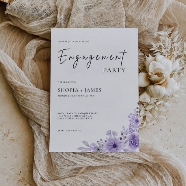 Modelo de Convite para Noivado Roxo (Purple Engagement Invitation Template)