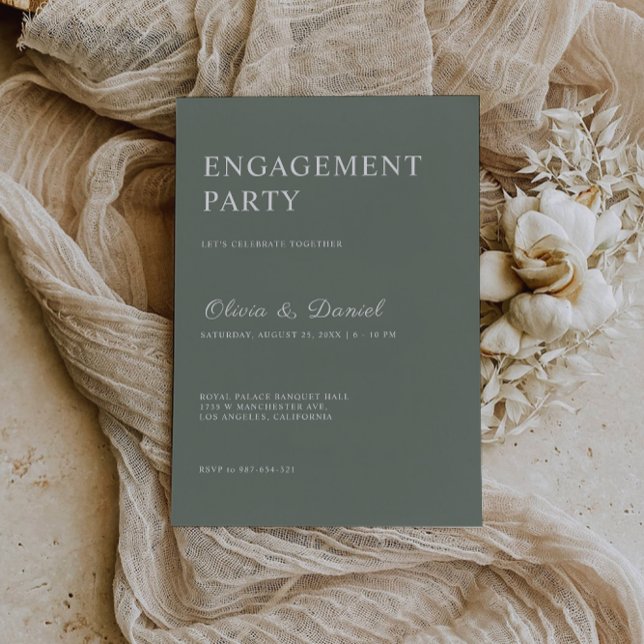Modelo de Convite para Noivado Verde Sage (Sage Green Engagement Invitation Template)